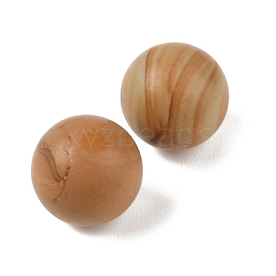 Natural Wood Lace Stone Wooden Jasper No Hole Sphere Beads G-K353-04F-23-1