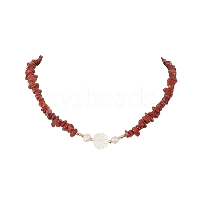 Natural Mixed Gemstone & Pearl & Shell Beaded Chains Necklace NJEW-JN04346-1