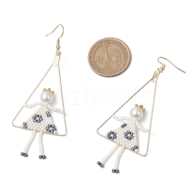 2Pair Girl with Triangle Brass Glass Seed Beads Dangle Earrings EJEW-MZ00453-1