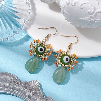 Natural Green Aventurine Dangle Earrings EJEW-MZ00169-03-1
