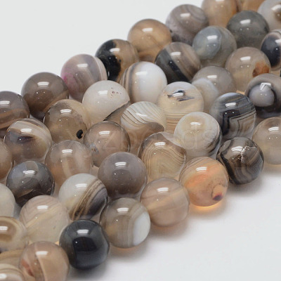 Natural Striped Agate/Banded Agate Bead Strands G-K155-A-10mm-13-1