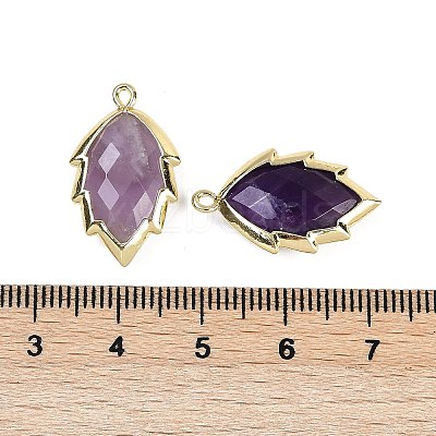 Natural Amethyst Faceted Leaf Pendants G-I375-04G-11-1