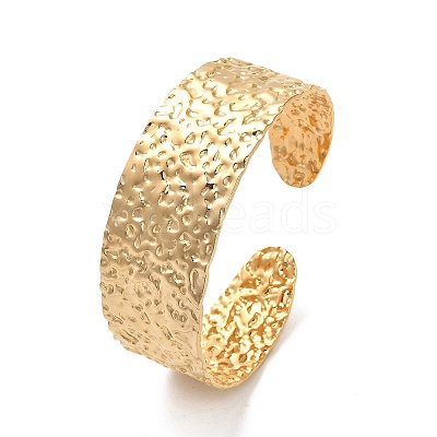 304 Stainless Steel Textured Flat Cuff Bangles BJEW-G694-04G-1