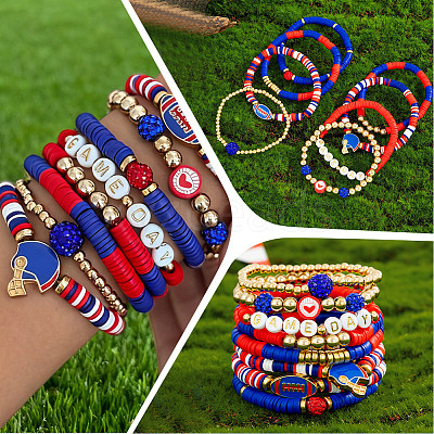 8Pcs 1Bag Rugby Polymer Clay Heishi & CCB Plastic Beaded Stretch Bracelets Set BJEW-PA0001-12A-1
