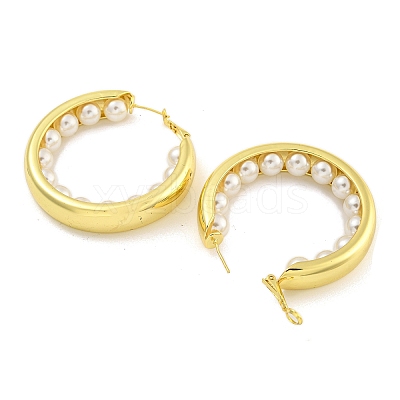 Rack Plating Brass with ABS Plastic Pearl Hoop Earrings for Women EJEW-G410-59G-1