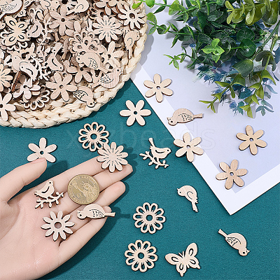 150Pcs Undyed Wood Pendants & Beads & Cabochons WOOD-SP0001-74-1