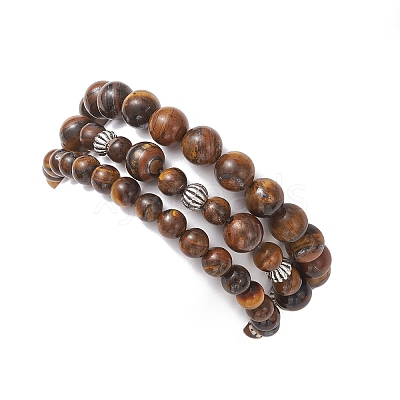 Adjustable Natural Tiger Eye Stretch Stackable Bracelets BJEW-JB13030-1