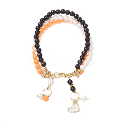 6mm Round Shell Pearl & ABS Plastic Imitation Pearl Tree-Color Multi-Strand Bracelets for Women BJEW-JB10493-1