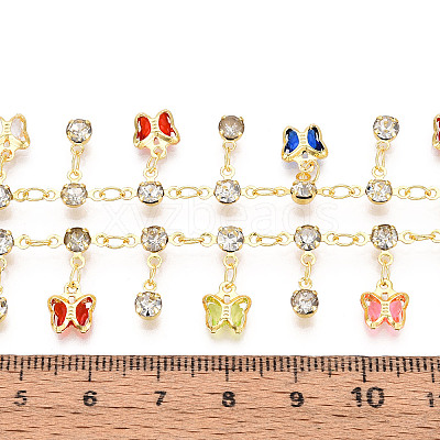 Brass Glass Butterfly Charm Link Chains CHC-T018-12A-G-1