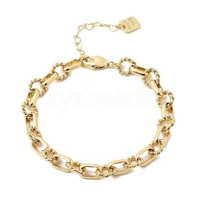 Brass Oval & Twist Ring Link Chain Bracelets for Women BJEW-F531-06G-1