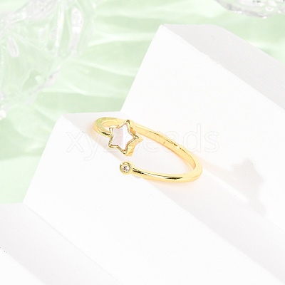 Brass Micro Pave Cubic Zirconia Cuff Rings for Women RJEW-K309-39B-G-1