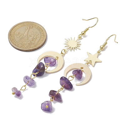 Moon & Sun & Star Brass Asymmetrical Earrings EJEW-JE05461-01-1
