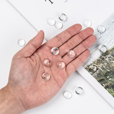 Transparent Half Round Glass Cabochons X-GGLA-R027-14mm-1