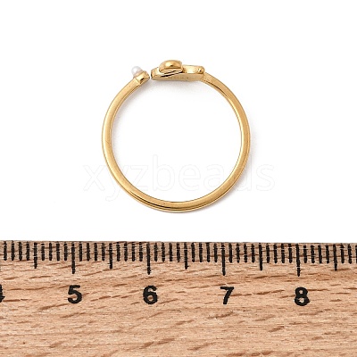 304 Stainless Steel & Natural Shell & Imitation Pearl Cuff Rings for Women RJEW-G372-01G-02-1