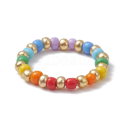 Glass Beaded Stretch Finger Rings for Women RJEW-JR00656-1
