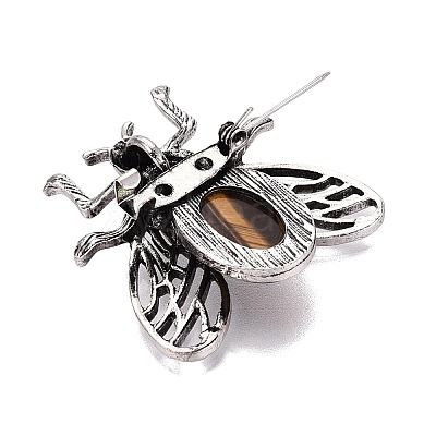 Natural Tiger Eye & Alloy Lapel Pin Brooches GG-N001-04AS-03-1