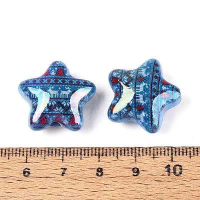 Christmas UV Plating Printed Opaque Acrylic Beads MACR-N018-06D-1