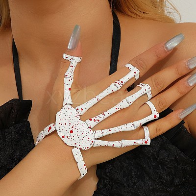 Halloween Spray Printed Alloy Finger Ring Stretch Bracelets BJEW-P367-02-1