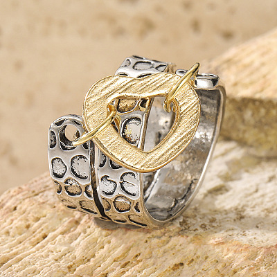 Hammered Alloy Finger Link Rings for Women FS-WG9B92C-04-1
