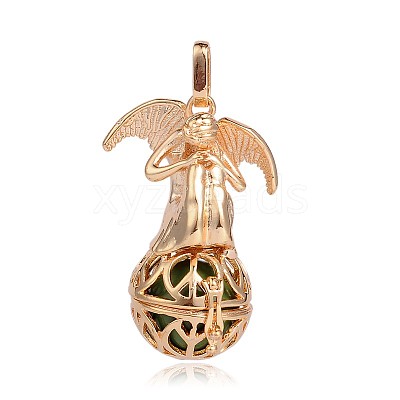 Golden Plated Brass Hollow Round Cage Pendants KK-J249-01G-1