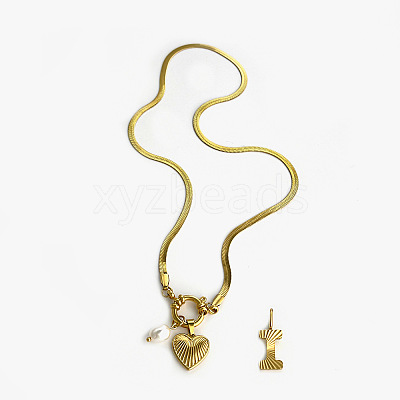 304 Stainless Steel Letter and Heart Pendant Necklaces for Women FS-WG694DF-09-1