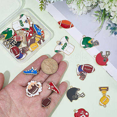 30Pcs 15 Styles Rugby Theme Alloy Enamel Pendants ENAM-SC0007-86-1