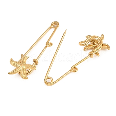 Starfish 304 Stainless Steel Safety Pins Brooch Findings SA-CBA098D-16H-G01-1