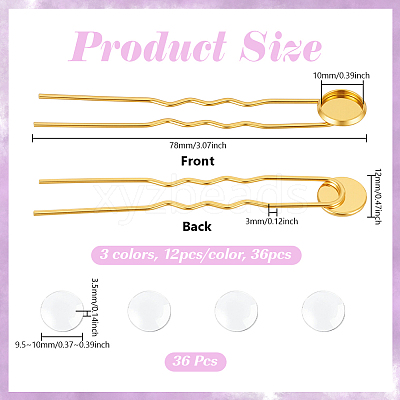 36Pcs 3 Colors Iron Hair Fork Findings IFIN-UN0001-25-1