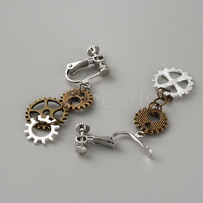 Gear Alloy Clip-on Earrings for Women EJEW-WH0033-47B-1