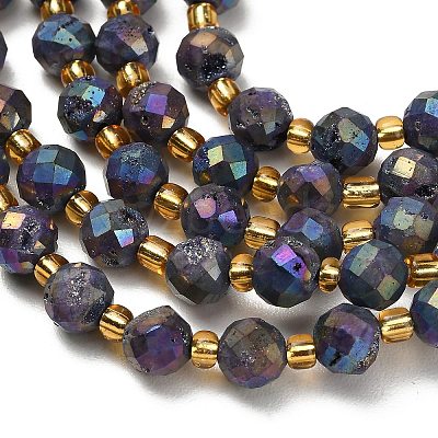 Electroplated Natural Druzy Geode Crystal Beads Strands G-F833-P01-8mm-13-1