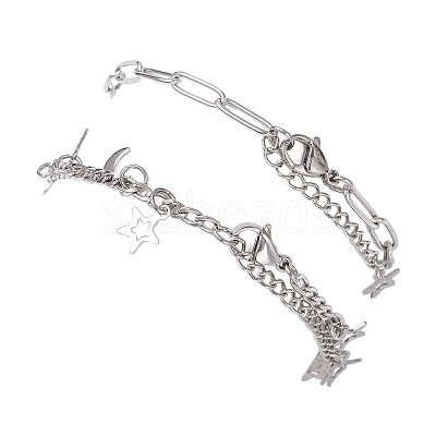 304 Stainless Steel Paperclip & Figaro Chain Bracelets for Women BJEW-JB12445-02-1