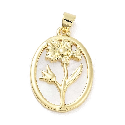 Rack Plating Brass Pave Shell Pendants KK-Z064-28G-012-1