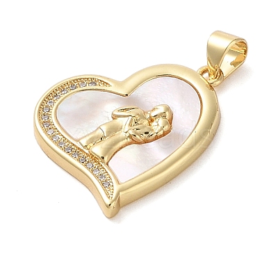 Brass & Shell & Clear Cubic Zirconia Pendants KK-I712-08G-1