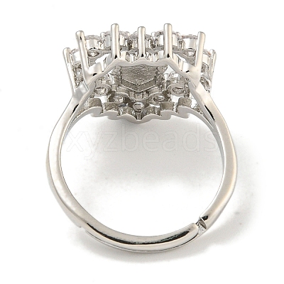 Heart with Saint Rack Plating Brass Micro Pave Cubic Zirconia Adjustable Rings RJEW-I105-04P-06-1