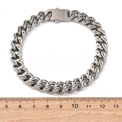 304 Stainless Steel Engraved Beast & Christian Upside Down Cross Cuban Link Chain Bracelets for Women Men BJEW-F529-17P-1