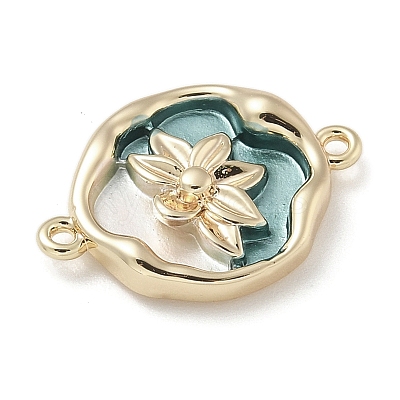 Brass Enamel Oval with Flower Connector Charms KK-M308-06G-02-1