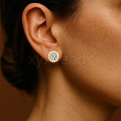 8Pcs 2 Colors 304 Stainless Steel Flat Round Stud Earrings EJEW-GO0003-12-1