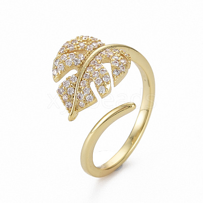 Brass Micro Pave Clear Cubic Zirconia Cuff Rings RJEW-Q164-014-NF-1