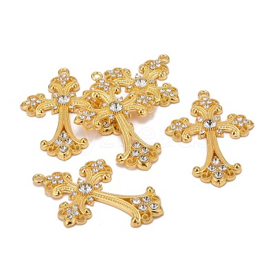 Alloy Rhinestone Cross Big Pendants ALRI-1475-G-RS-1