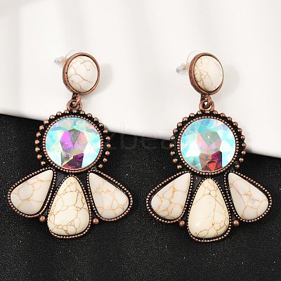 Alloy Synthetic Turquoise Dangle Stud Earrings EJEW-U053-04A-R-1