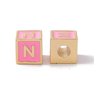 Rack Plating Brass Enamel Beads KK-B060-04G-05N-1