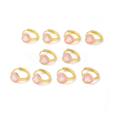 Enamel Heart Hoop Earrings with Clear Cubic Zirconia EJEW-E270-03G-03-1