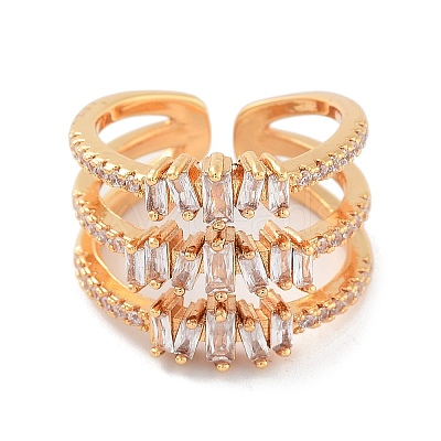 Brass with Cubic Zirconia Open Cuff Rings RJEW-B053-07-1