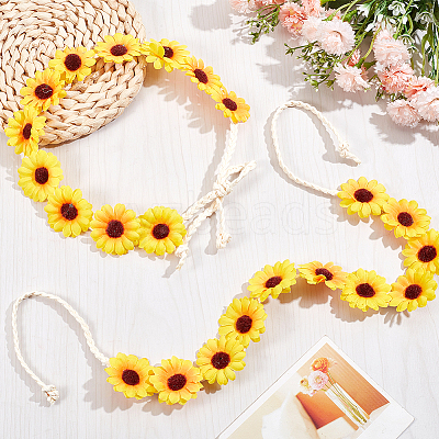 2Pcs Cloth Small Sunflowe Wreath Headband OHAR-CP0001-20A-1