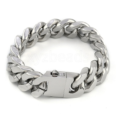 304 Stainless Steel Cuban Link Chain Bracelets for Men BJEW-B102-07P-1