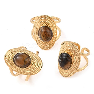 Oval Natural Tiger Eye Finger Rings RJEW-Z057-14G-01-1