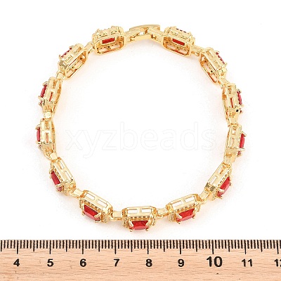 Square Brass Micro Pave Clear Cubic Zirconia and Glass Link Chain Bracelets BJEW-T025-04G-01-1