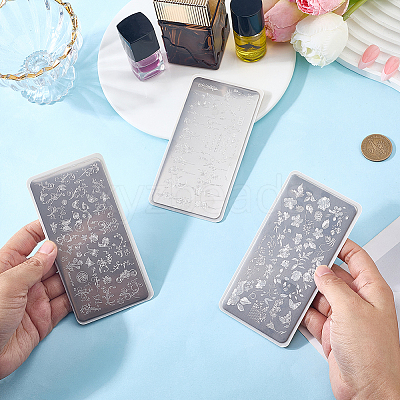 3Pcs 3 Styles Stainless Steel Nail Stamping Plates MRMJ-CP0001-52C-1