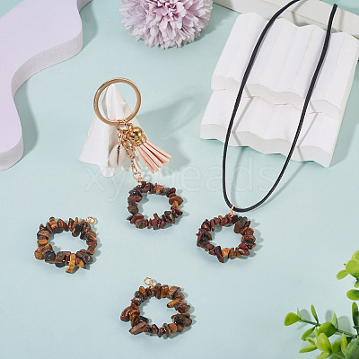 2Pcs Natural Tiger Eye Chip Beaded Pendants PALLOY-TAC0232-04-1