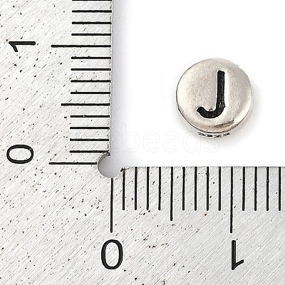925 Sterling Silver Flat Round with Letter Beads STER-G044-01AS-J-1